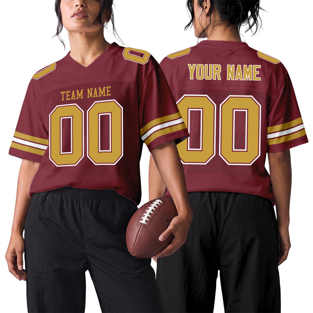 Custom Burgundy Old Gold-White Football Jersey
