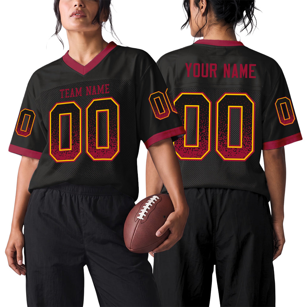 Custom Black Crimson-Yellow Mesh Drift Fashion Mesh Football Jersey