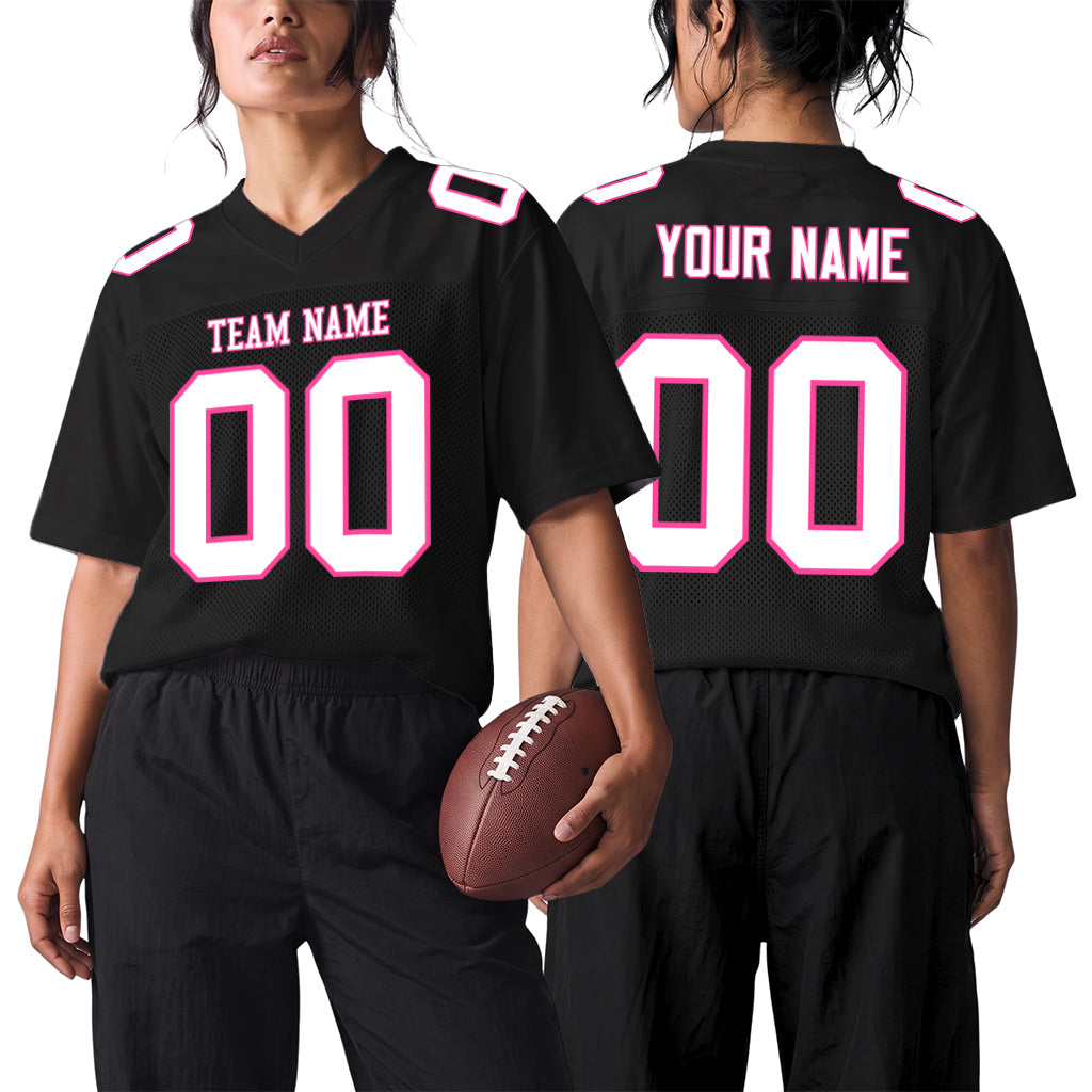 Custom Black White-Pink Mesh Football Jersey