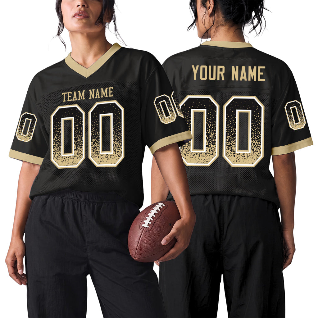 Custom Black Vegas Gold-White Drift Fashion Custom Name Mesh Football Jersey