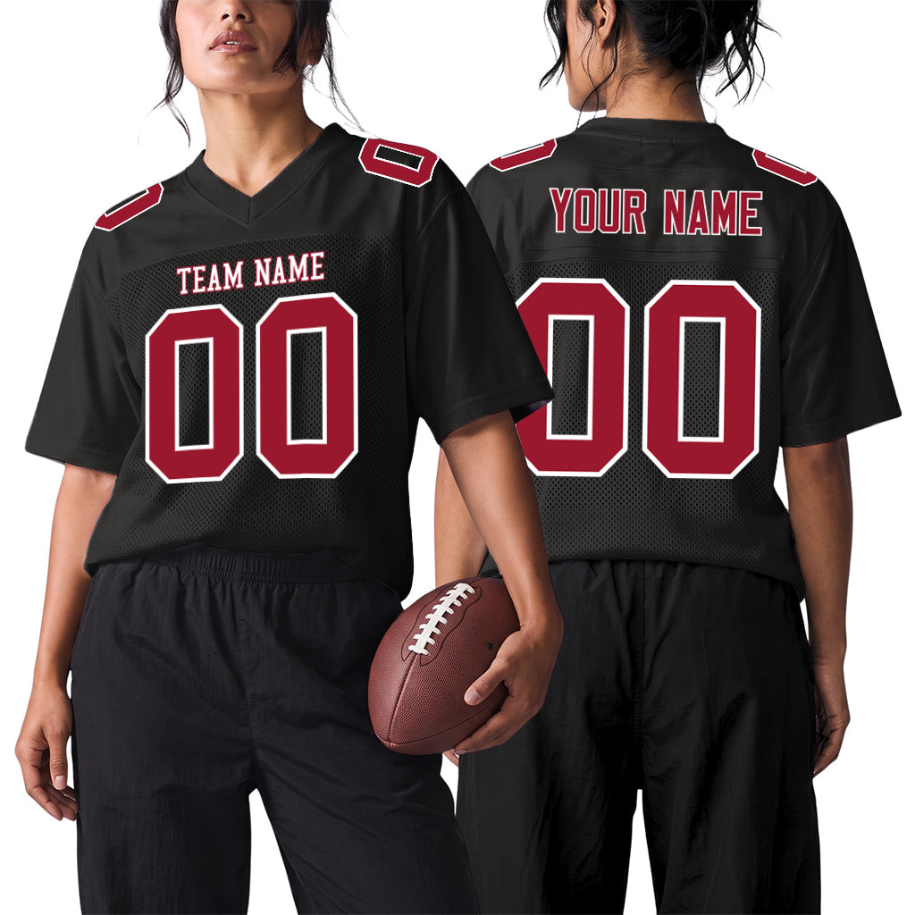 Custom Black Cardinal-White Custom Name Mesh Football Jersey