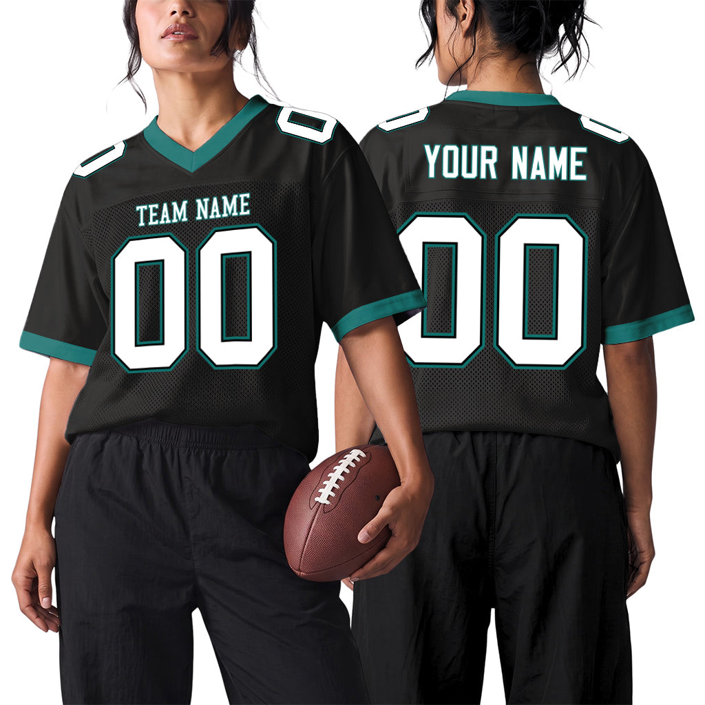 Custom Black White-Midnight Green Mesh Football Jersey