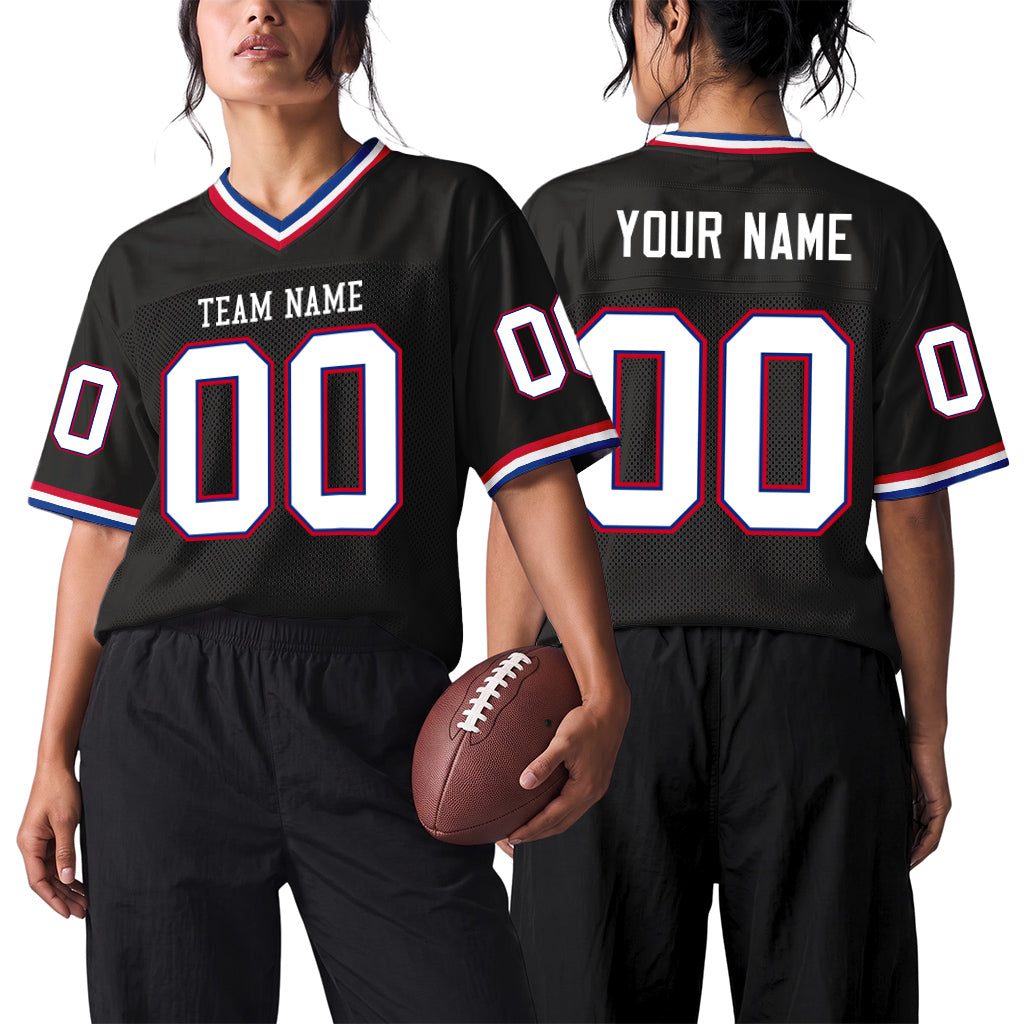 Custom Black Royal-Red Mesh Throwback Mesh Football Jersey