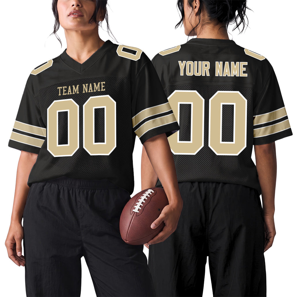 Custom Black Vegas Gold-White Custom Name Mesh Football Jersey