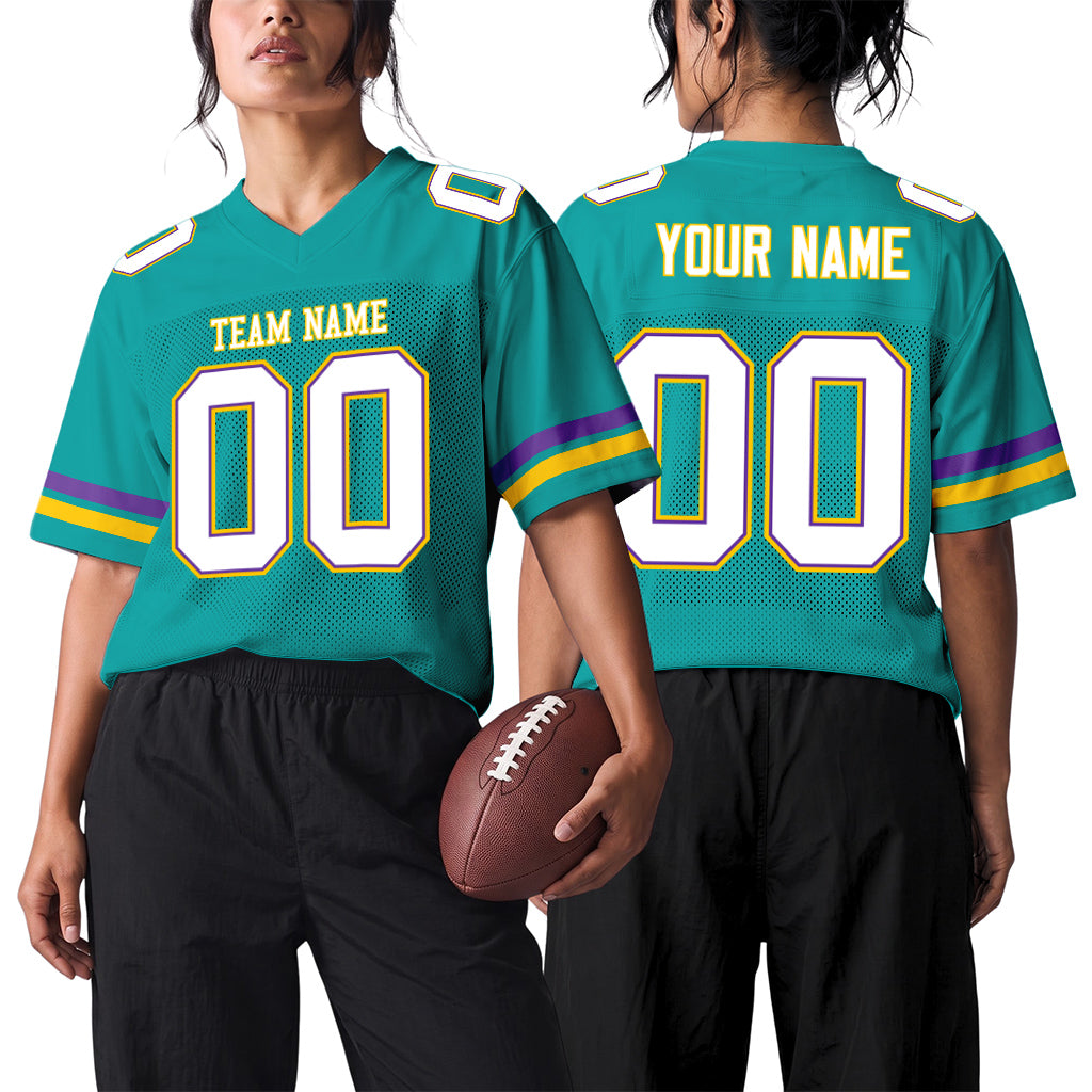 Custom Aqua White-Purple Mesh Football Jersey