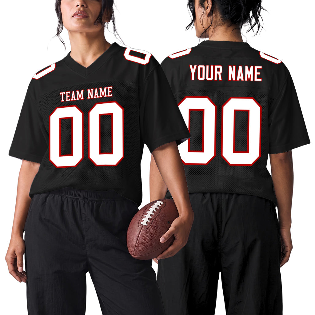 Custom Black White-Red Mesh Football Jersey