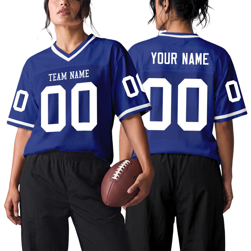 Custom Royal White Mesh Football Jersey