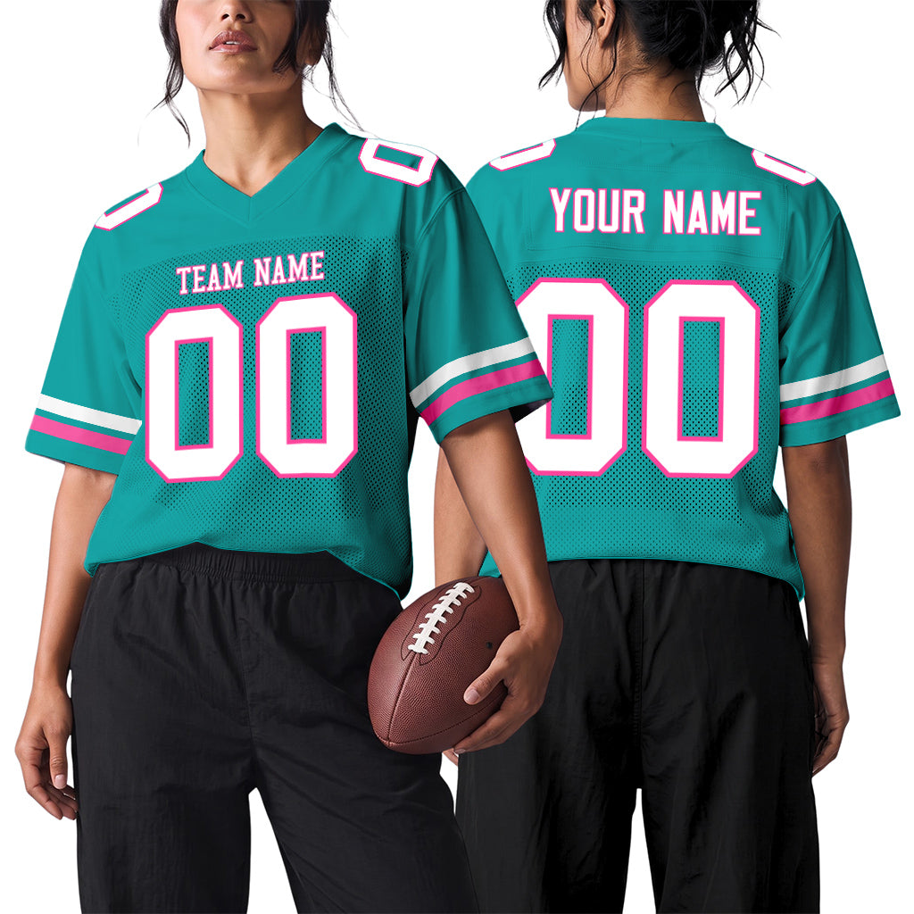 Custom Aqua White-Pink Mesh Football Jersey