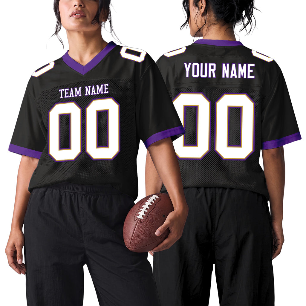 Custom Black White-Purple Mesh Football Jersey
