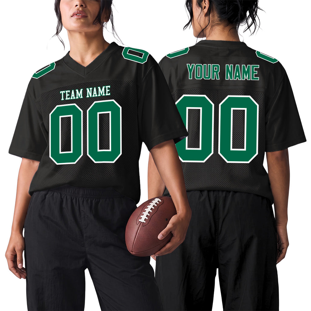 Custom Black Kelly Green-White Custom Name Mesh Football Jersey