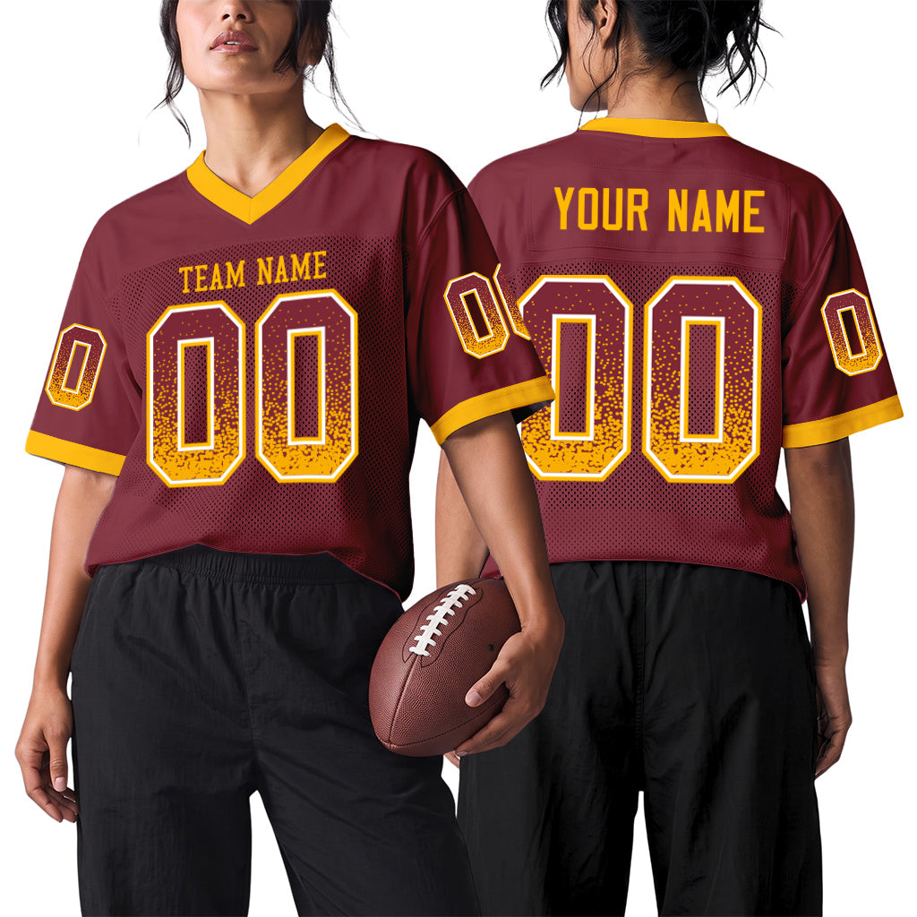 Custom Burgundy Gold-White Mesh Drift Fashion Mesh Football Jersey