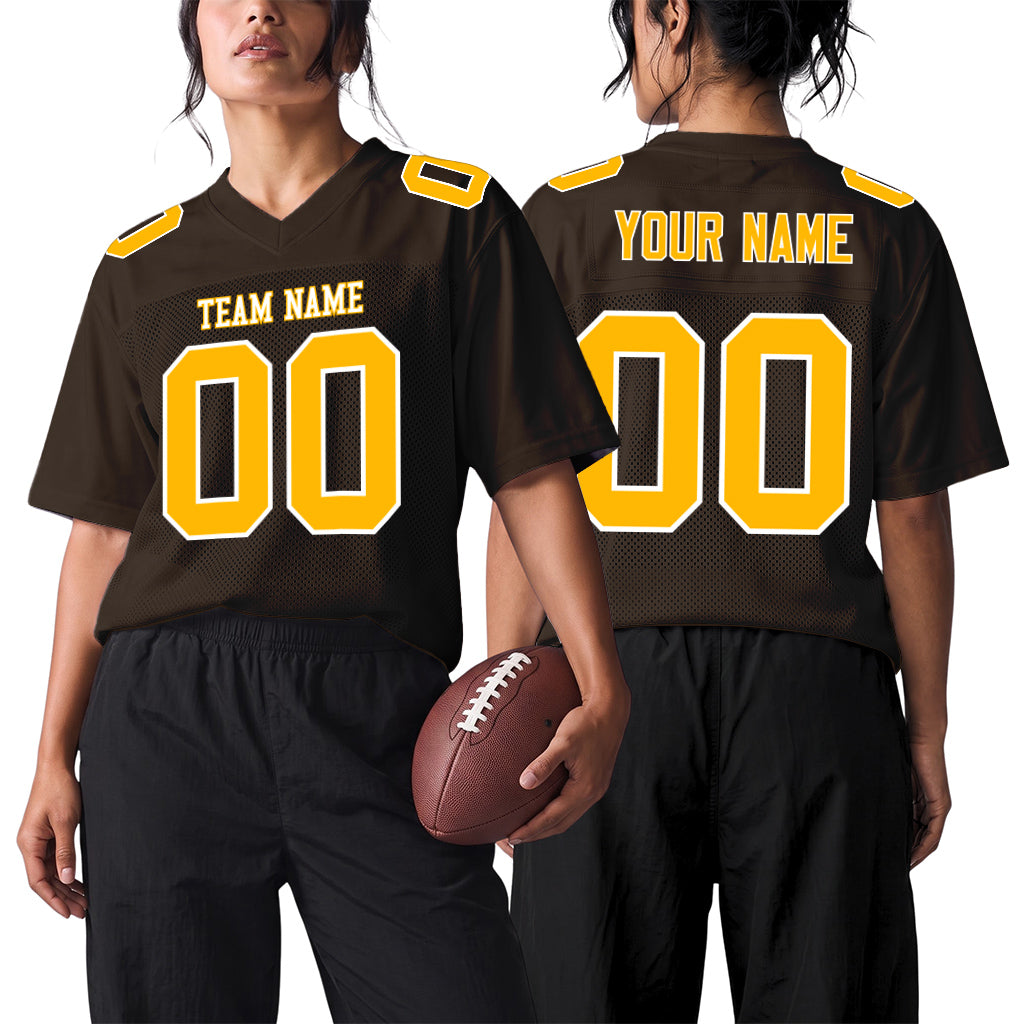 Custom Brown Gold-White Football Jersey