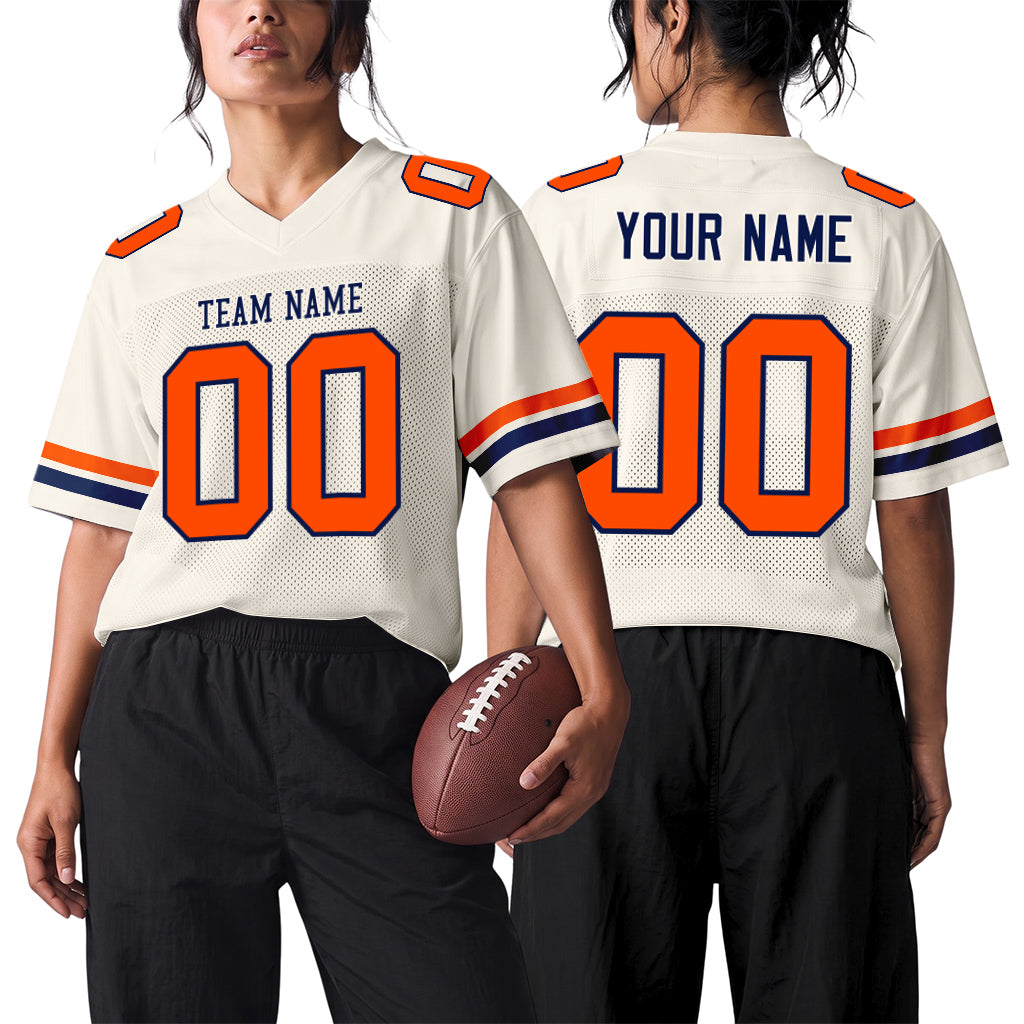 Custom Cream Orange-Navy Mesh Football Jersey