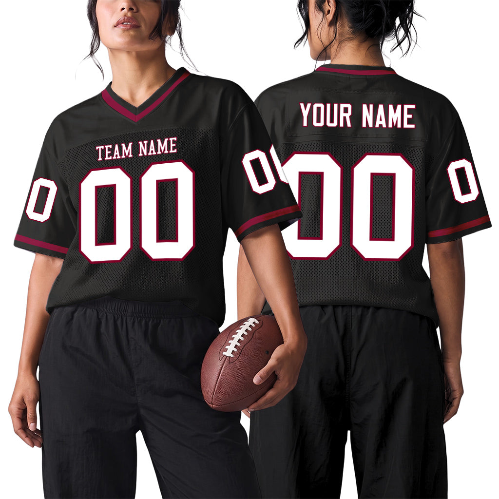 Custom Black White-Maroon Mesh Throwback Mesh Football Jersey