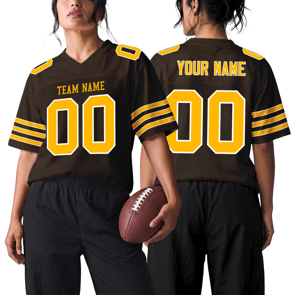 Custom Brown Gold-White Football Jersey