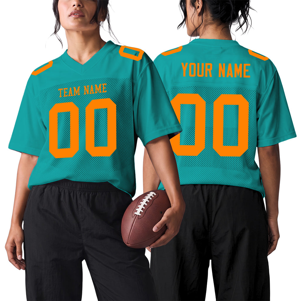 Custom Aqua Bay Orange Mesh Football Jersey