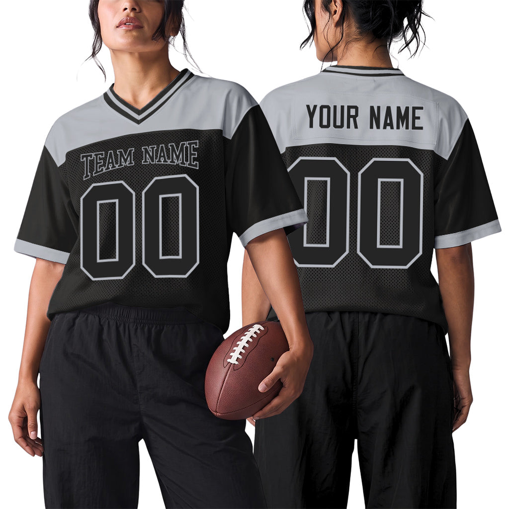 Custom Black Gray Mesh Football Jersey