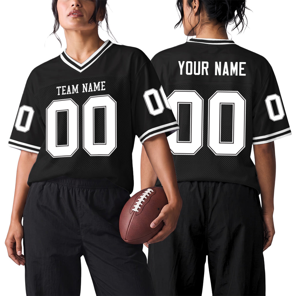 Custom Black White Mesh Football Jersey