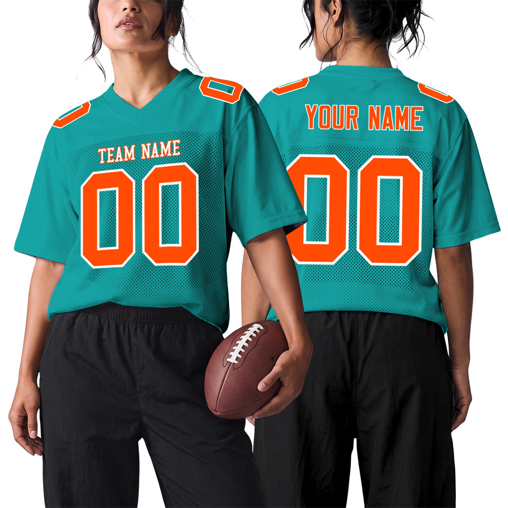 Custom Aqua Orange-White Football Jersey