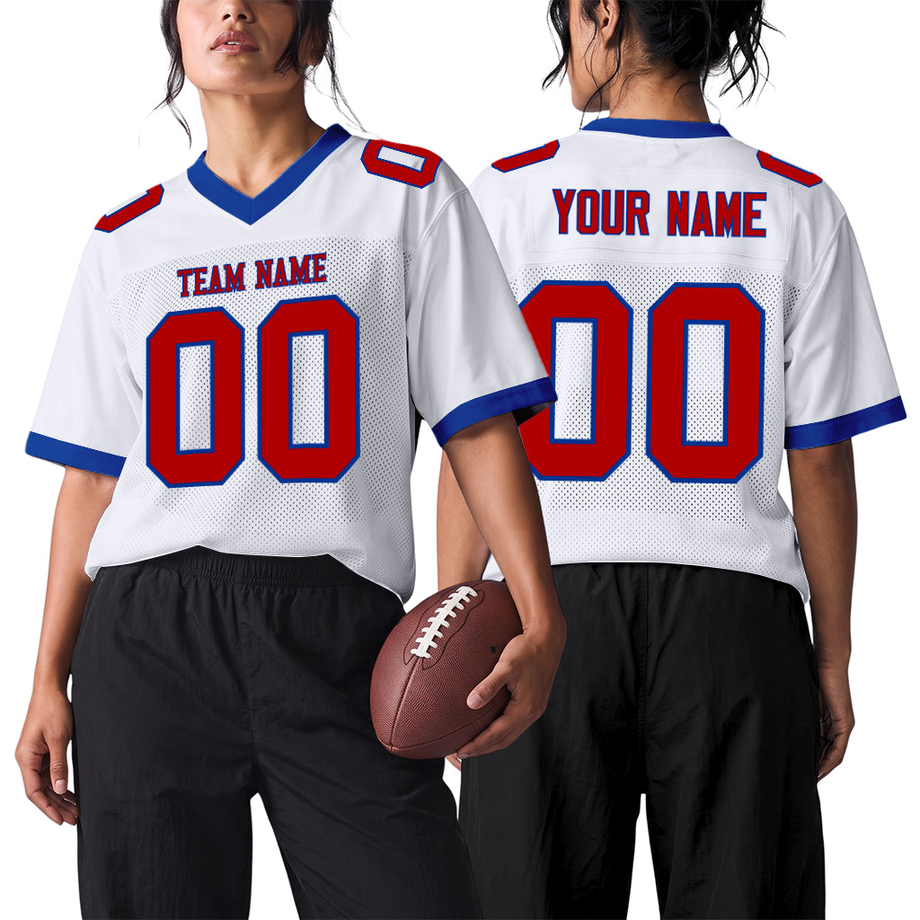 Custom White Red-Royal Mesh Football Jersey