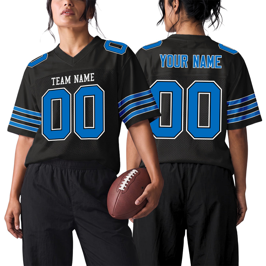 Custom Black Panther Blue-White Custom Name Mesh Football Jersey