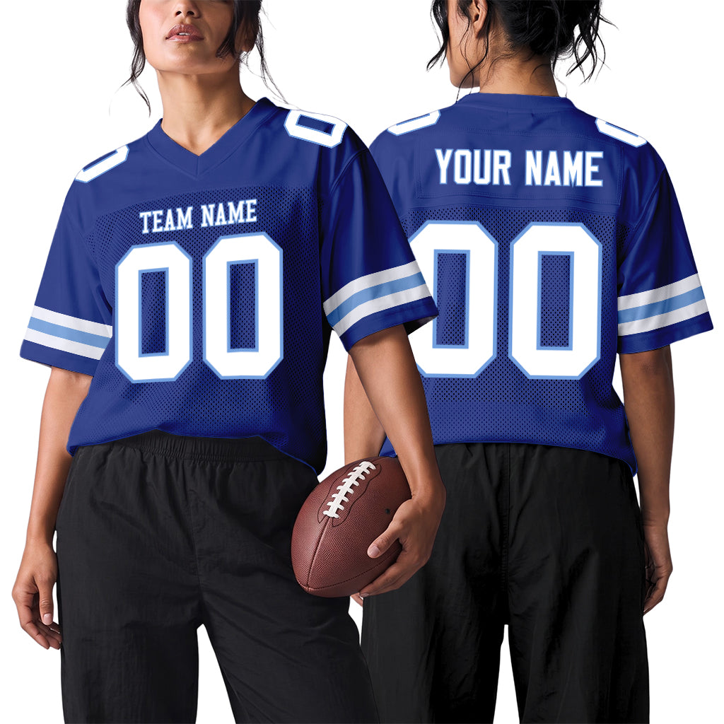 Custom Royal White-Light Blue Mesh Football Jersey