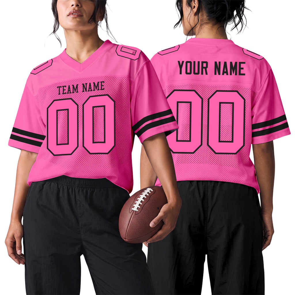 Custom Pink Pink-Black Mesh Football Jersey