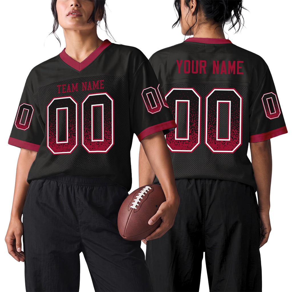 Custom Black Cardinal-White Drift Fashion Custom Name Mesh Football Jersey
