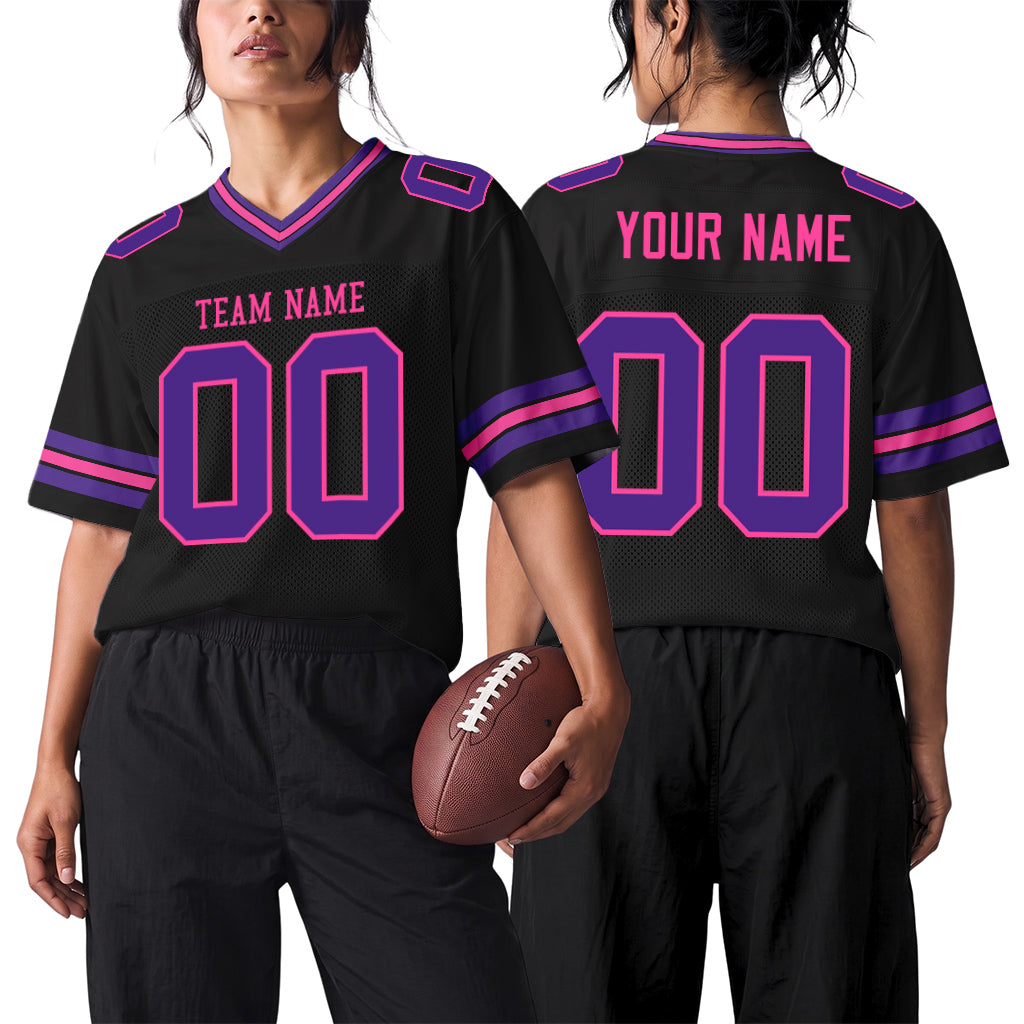 Custom Black Purple-Pink Mesh Football Jersey