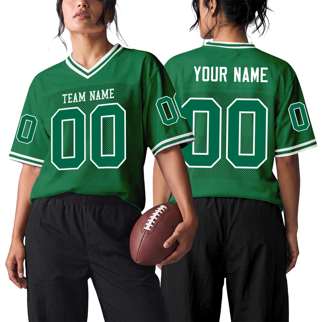 Custom Kelly Green White Mesh Football Jersey