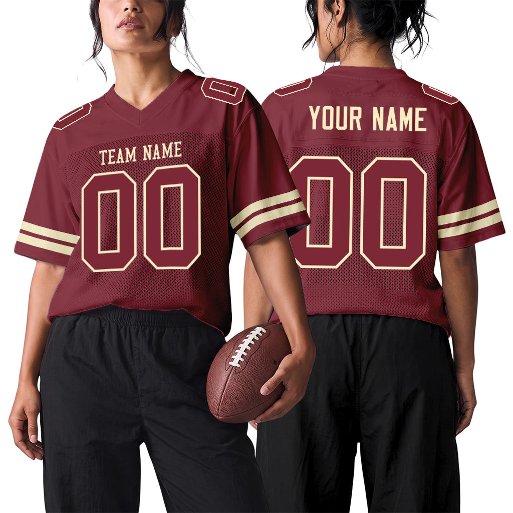 Custom Burgundy Burgundy-Cream Mesh Football Jersey