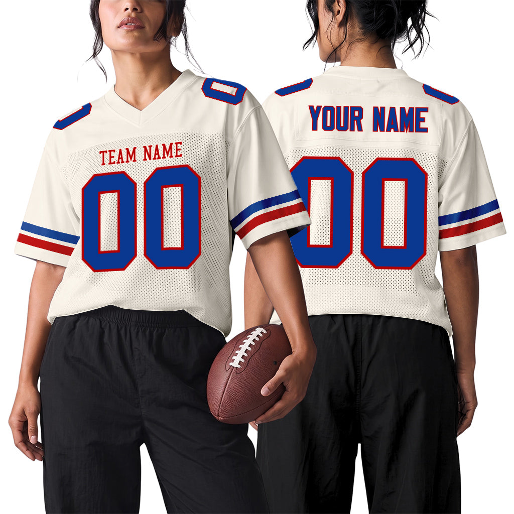 Custom Cream Royal-Red Mesh Football Jersey