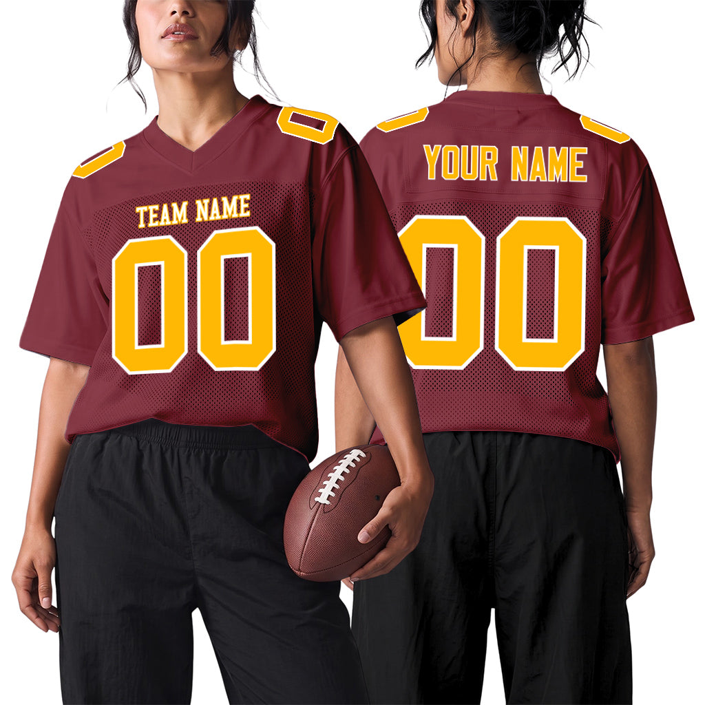 Custom Burgundy Gold-White Football Jersey