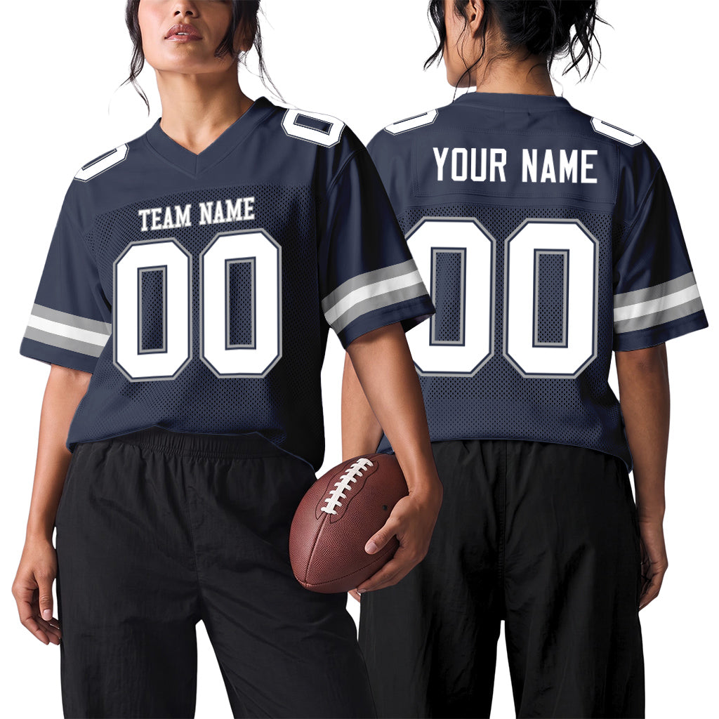 Custom Navy White-Gray Mesh Football Jersey
