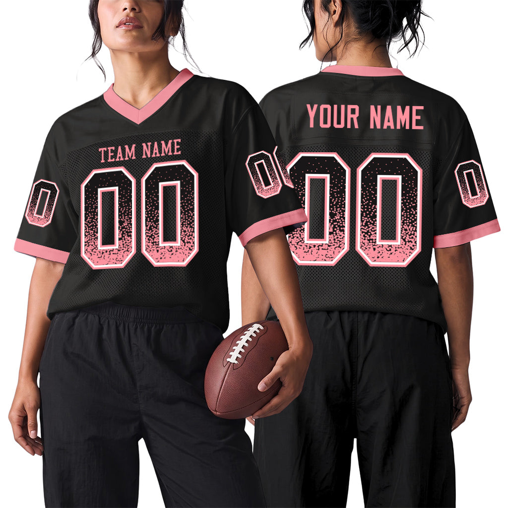 Custom Black Medium Pink-White Mesh Drift Fashion Mesh Football Jersey
