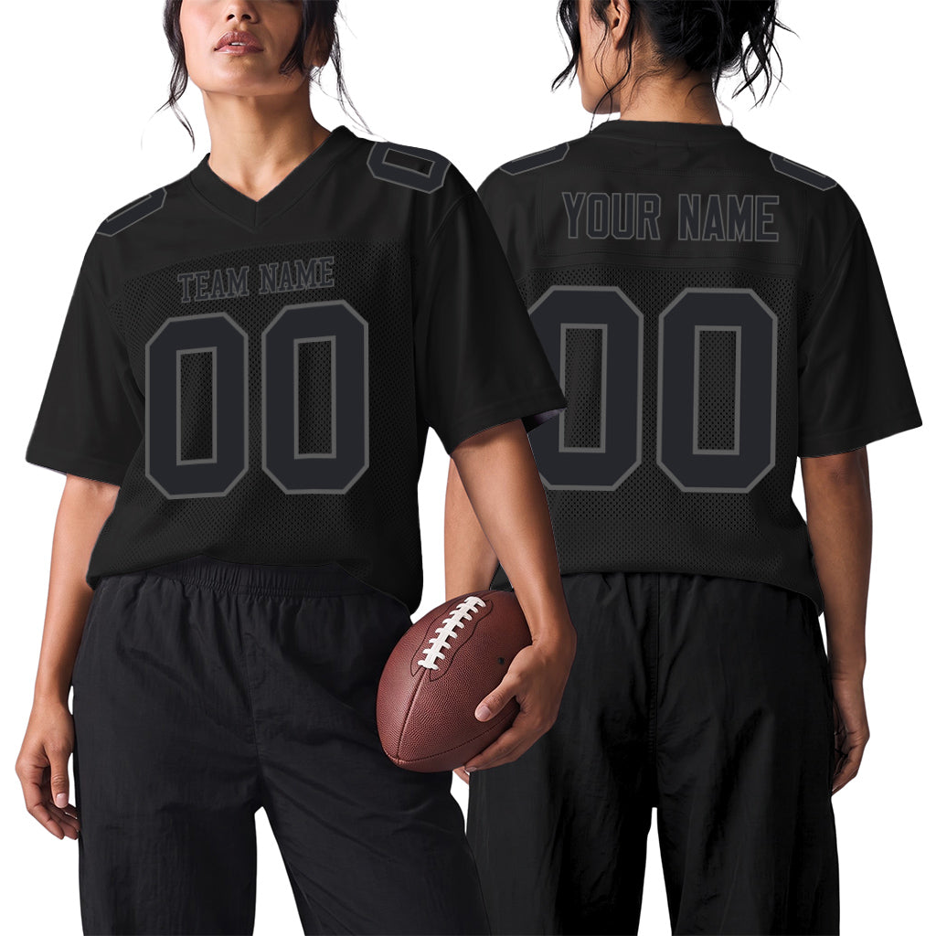 Custom Black Steel Gray Mesh Football Jersey