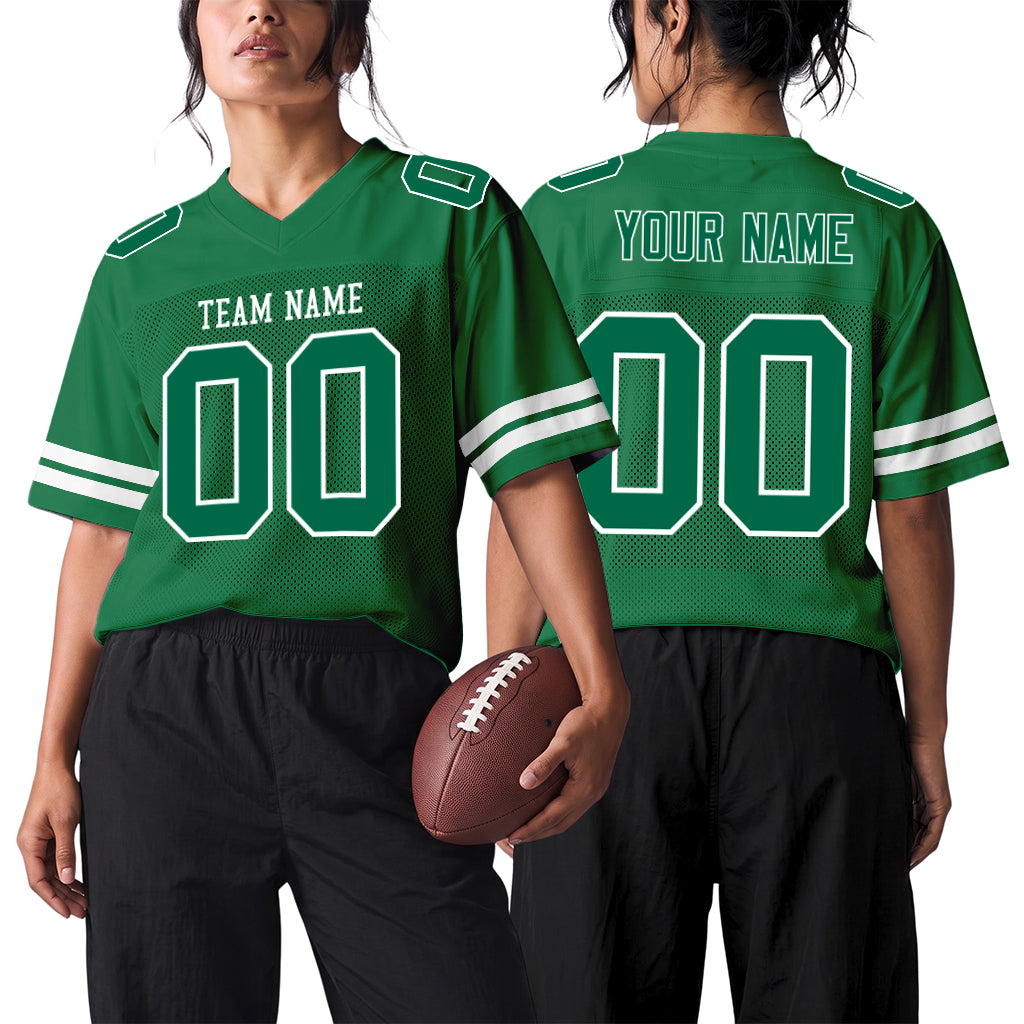 Custom Kelly Green White Mesh Football Jersey