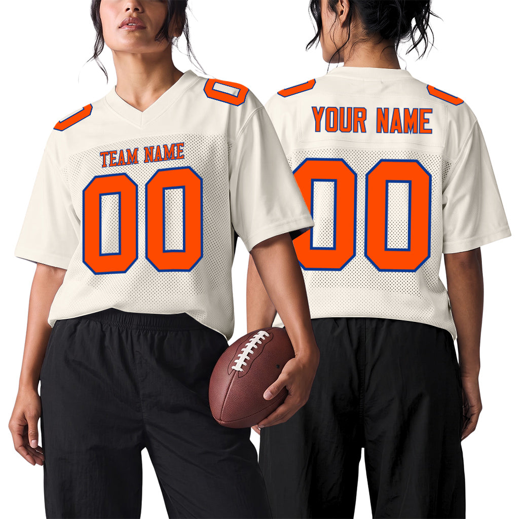 Custom Cream Orange-Royal Mesh Football Jersey