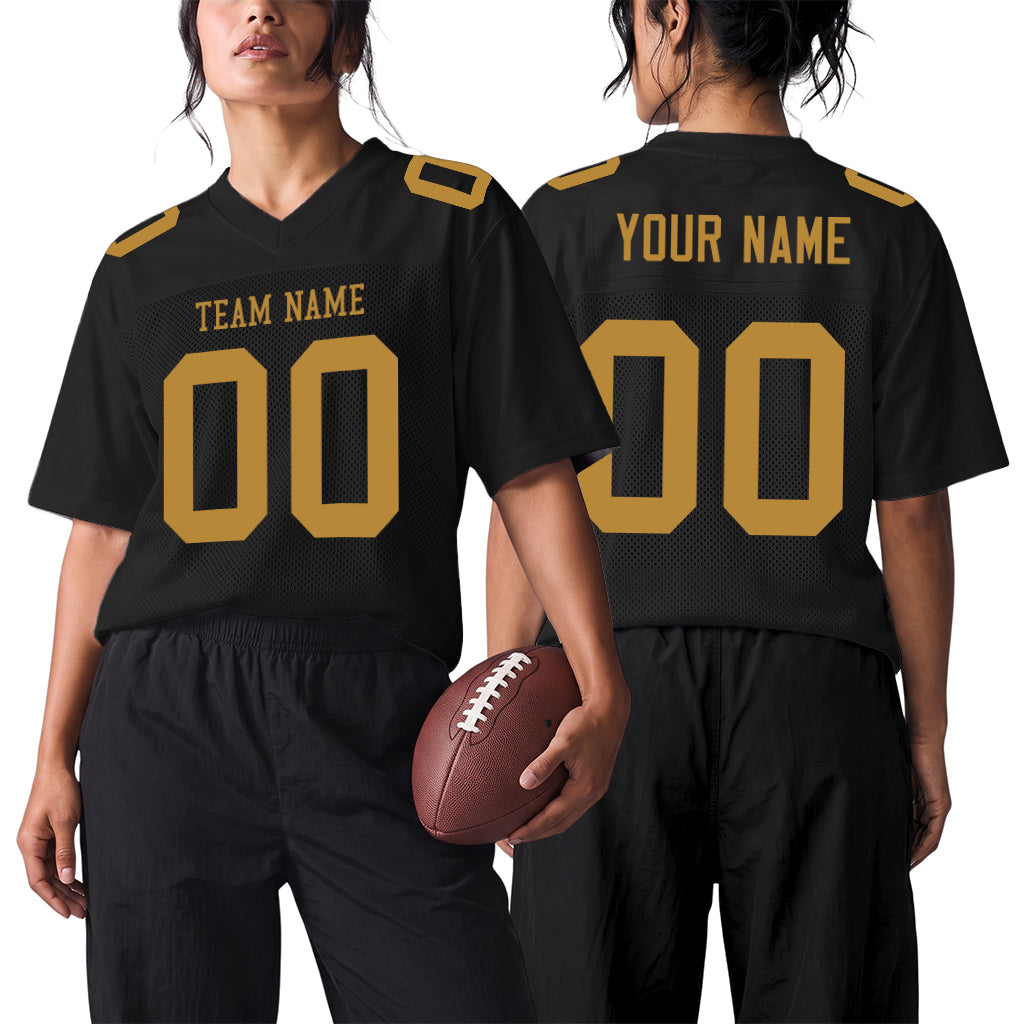Custom Black Old Gold Mesh Football Jersey