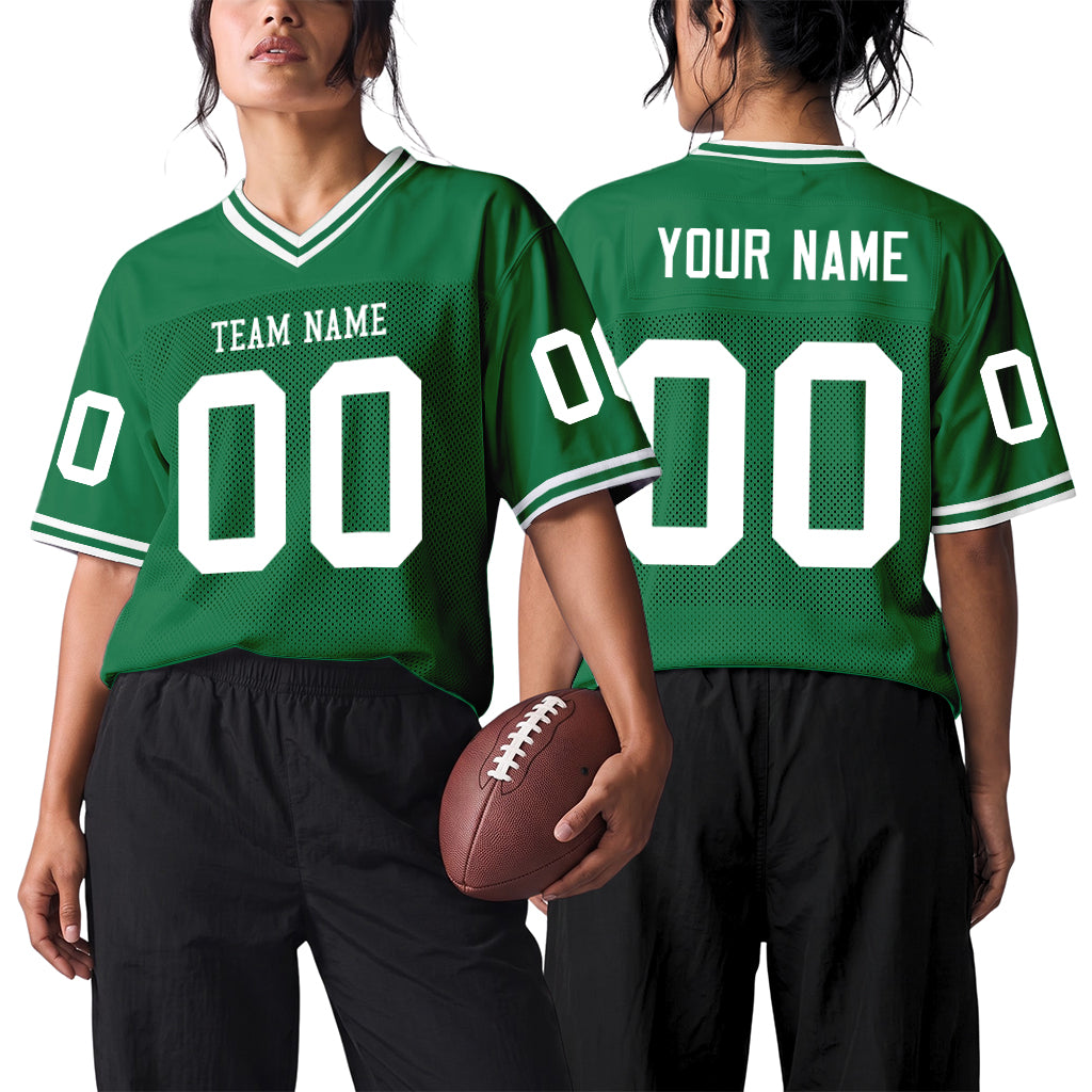 Custom Kelly Green White Mesh Football Jersey