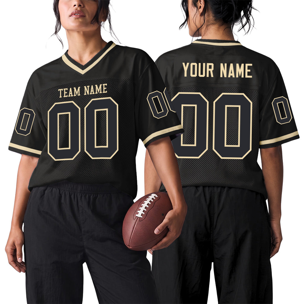 Custom Black Cream Mesh Throwback Mesh Football Jersey