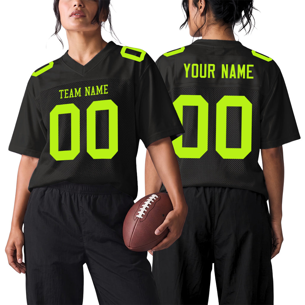 Custom Black Neon Green Mesh Football Jersey