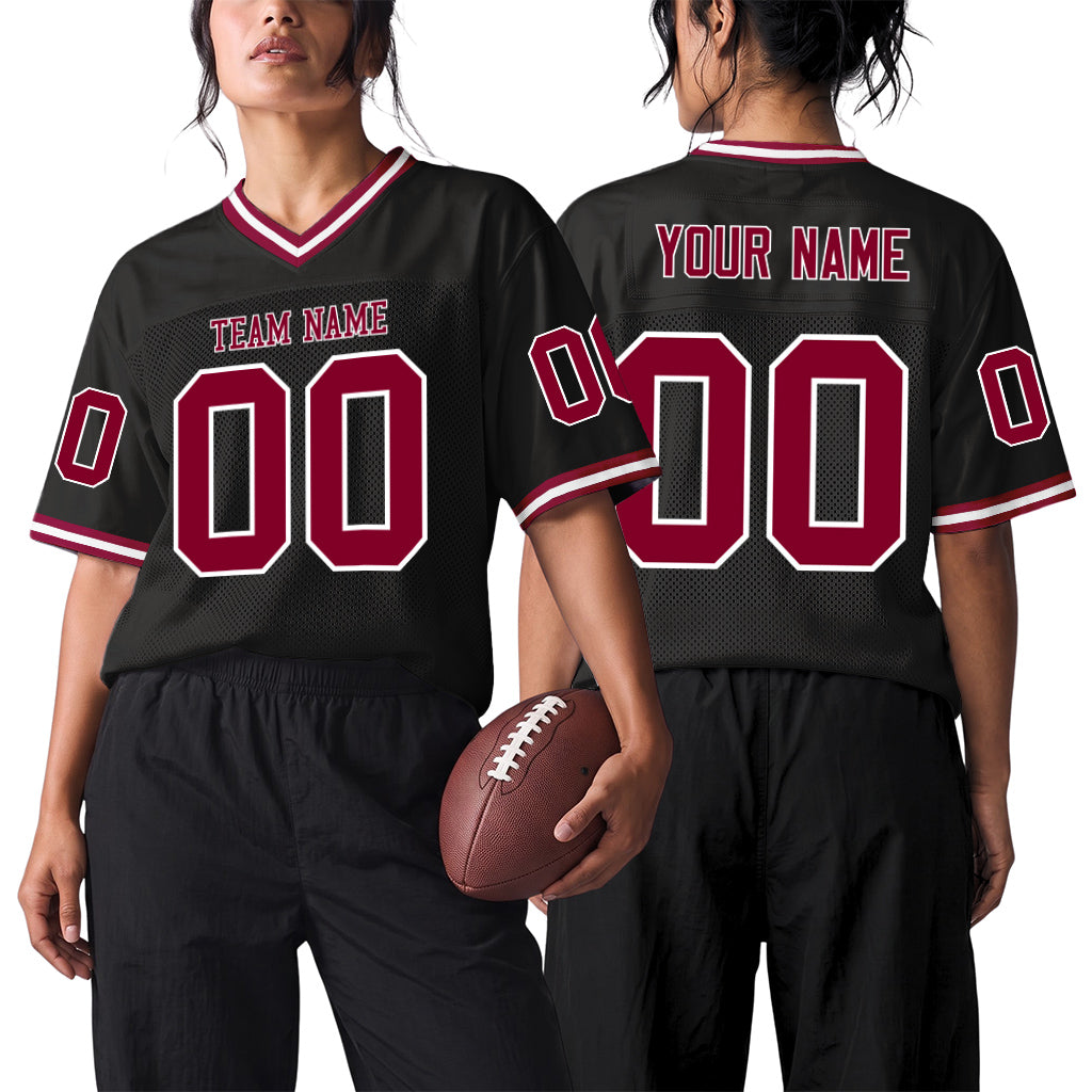 Custom Black Maroon-White Mesh Throwback Mesh Football Jersey