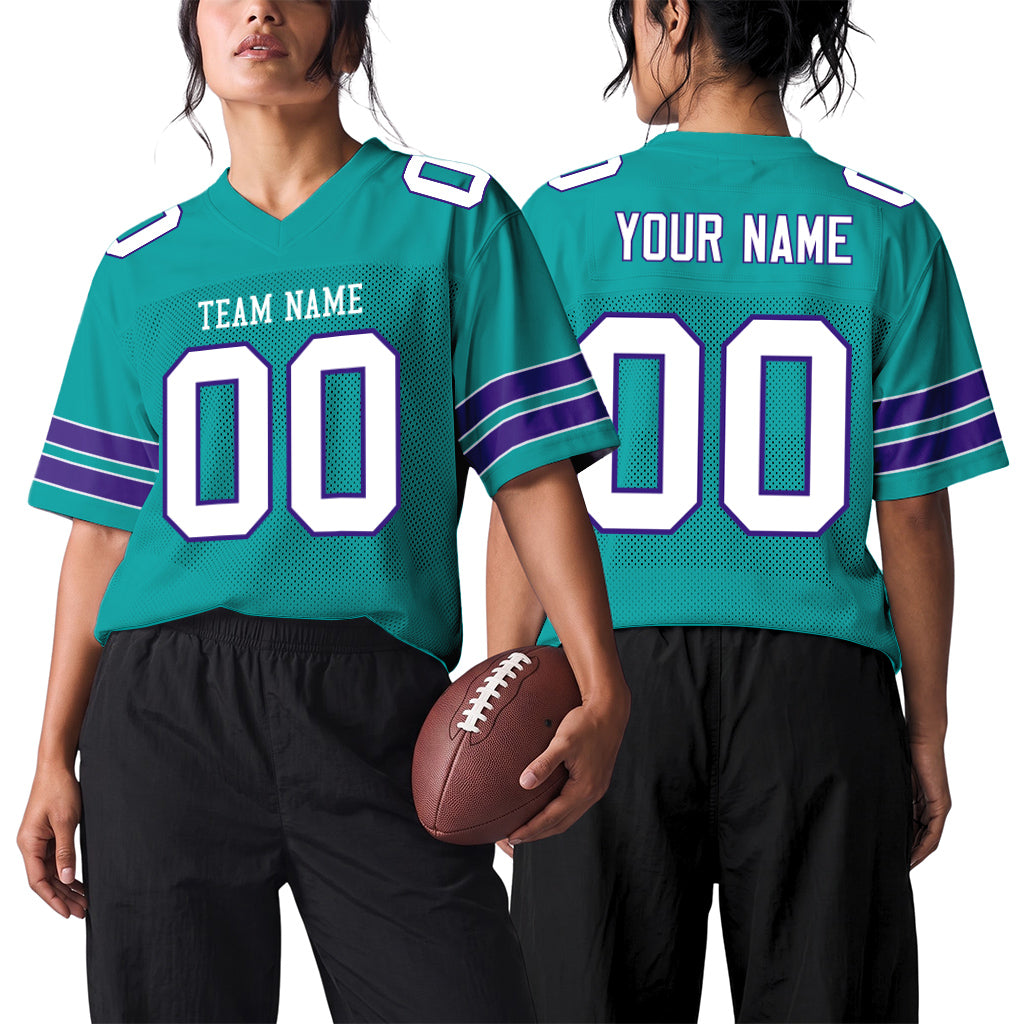 Custom Aqua White-Purple Football Jersey