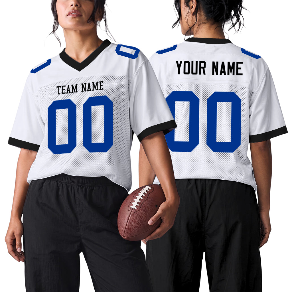 Custom White Royal-Black Mesh Football Jersey