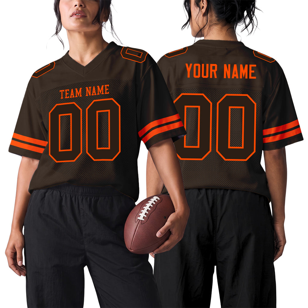 Custom Brown Brown-Orange Mesh Football Jersey