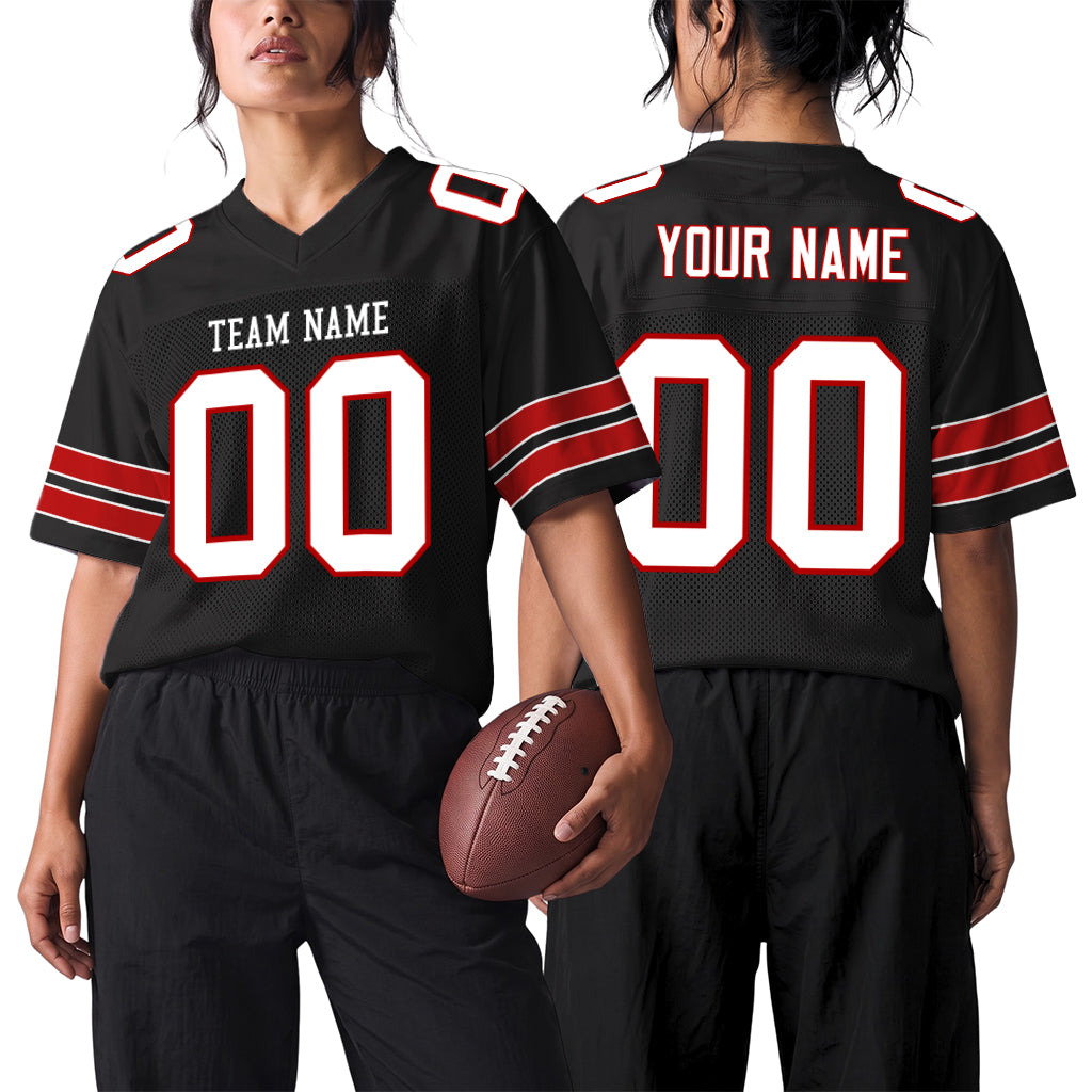 Custom Black White-Red Mesh Football Jersey