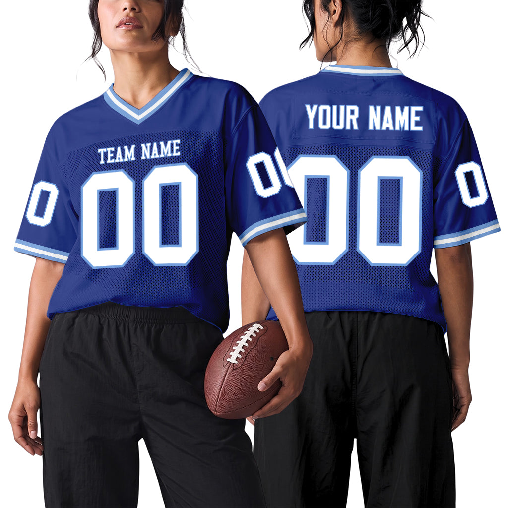 Custom Royal White-Light Blue Mesh Football Jersey