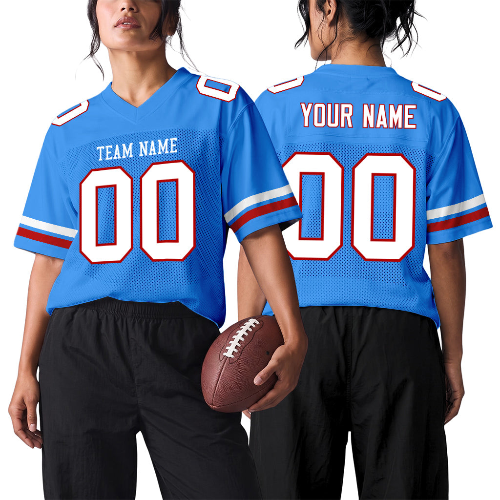 Custom Powder Blue White-Red Mesh Football Jersey