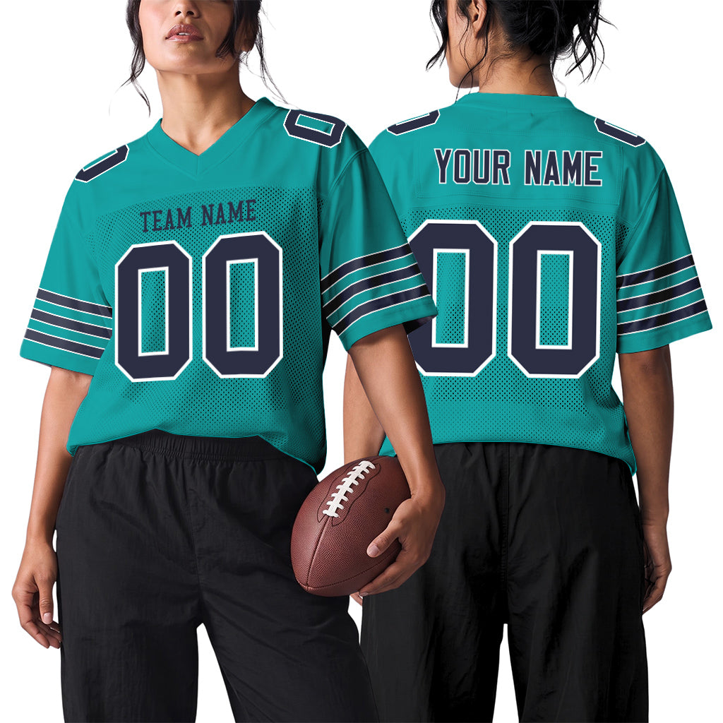 Custom Aqua Navy-White Custom Name Mesh Football Jersey
